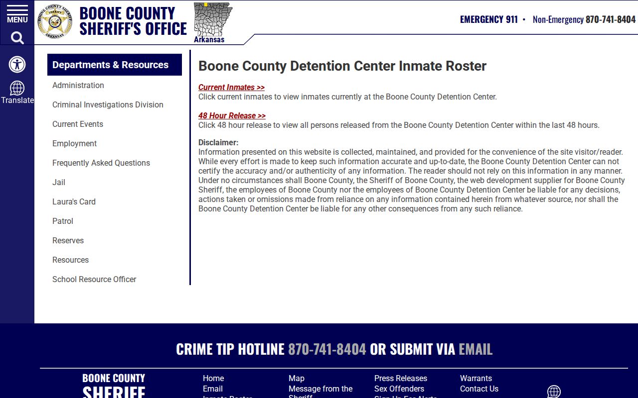 Boone County jail roster gateway for current and recent release records