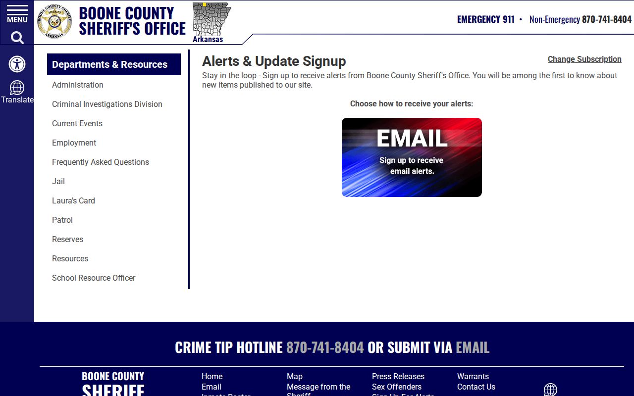 Boone County Sheriff website alert signup for record updates