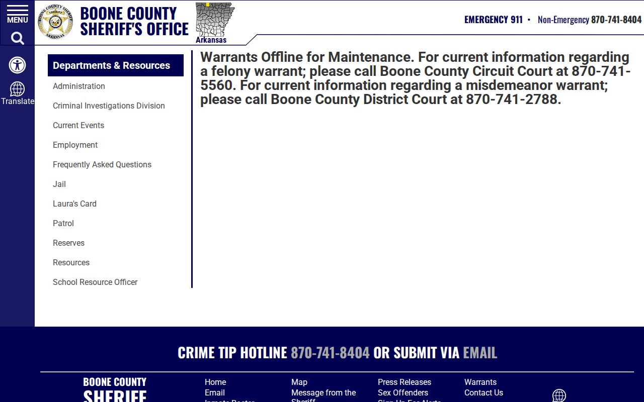 Boone County warrant record portal maintenance notice